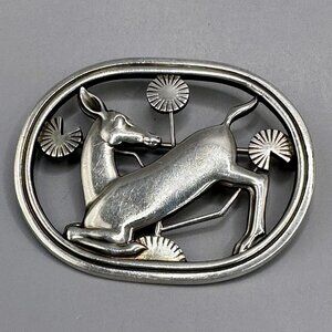 Georg Jensen #256 Kneeling Deer Brooch Art Deco Sterling Silver Arno Malinowski
